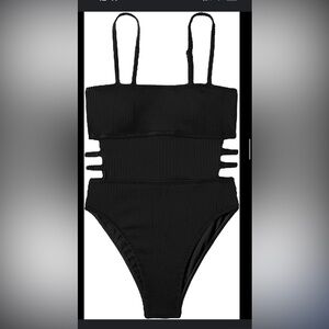 Hilinker Women's Ribbed One Piece Swimwear Cutout Tummy Control Bathing Suit